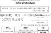 精研科技：预计上半年净利5400万元—6100万元 同比扭亏