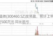 惠伦晶体(300460.SZ)发预盈，预计上半年净利润0至500万元 同比扭亏