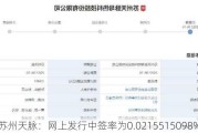 苏州天脉：网上发行中签率为0.0215515098%