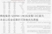 携程集团-S(09961.HK)拟发售13亿美元本金以现金结算的可转换优先票据