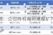 永泰能源：公司持有海则滩煤矿70%股权