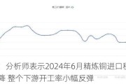 铜矿：分析师表示2024年6月精炼铜进口积极性有所下降 整个下游开工率小幅反弹