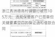 浙江秀洲德商村镇银行被罚105万元：违规保管客户已签章但关键要素空白的保证函和借款合同