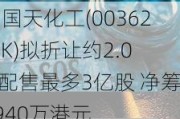 中国天化工(00362.HK)拟折让约2.0%配售最多3亿股 净筹2940万港元