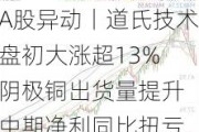 A股异动丨道氏技术盘初大涨超13% 阴极铜出货量提升 中期净利同比扭亏