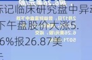 标记临床研究盘中异动 下午盘股价大涨5.46%报26.87美元