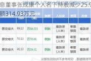 赛意信息董事张成康个人名下持股减少25.92万股，涉及金额314.93万元