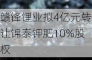 赣锋锂业拟4亿元转让锦泰钾肥10%股权