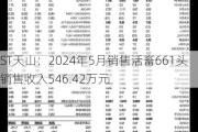 ST天山：2024年5月销售活畜661头 销售收入546.42万元