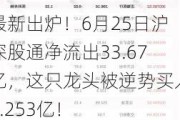 最新出炉！6月25日沪深股通净流出33.67亿，这只龙头被逆势买入2.253亿！