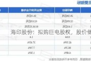 海印股份：拟购巨电股权，股价低于 1 元