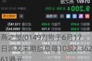 燕之屋(01497)将于6月17日派发末期股息每10股2.36261港元