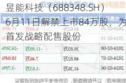 昱能科技（688348.SH）6月11日解禁上市84万股，为首发战略配售股份