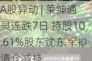 A股异动 | 莱绅通灵连跌7日 持股10.61%股东沈东军拟***减持