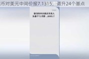 人民币对美元中间价报7.1315，调升24个基点