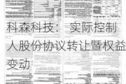 科森科技： 实际控制人股份协议转让暨权益变动