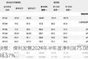 业绩快报：保利发展2024年半年度净利润75.08亿 同比下降38.57%