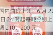 国内油价上调：6 月 27 日 24 时起每吨分别上调 210、200 元