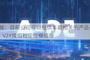 日海智能：目前公司可以提供车载相关的产品有4G/5G模组、V2X模组和定位模组等