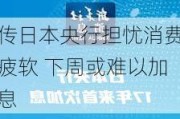 传日本央行担忧消费疲软 下周或难以加息