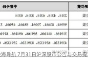 股海导航 7月31日沪深股市公告与交易提示