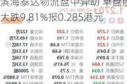 滨海泰达物流盘中异动 早盘股价大跌9.81%报0.285港元