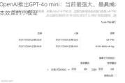 OpenAI推出GPT-4o mini：当前最强大、最具成本效益的小模型