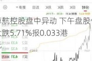 卓航控股盘中异动 下午盘股价大跌5.71%报0.033港元