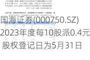 国海证券(000750.SZ)2023年度每10股派0.4元 股权登记日为5月31日