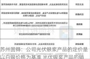 苏州固锝：公司光伏银浆产品的定价是以白银价格为基准 光伏银浆产品的销售单价会跟随白银价格发生波动