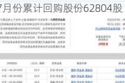 德邦科技：7月份累计回购股份62804股