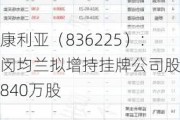 康利亚（836225）：闵均兰拟增持挂牌公司股份840万股