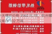 中天螺纹价格 3560 元/吨，杭州螺纹库存 102 万吨