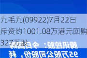 九毛九(09922)7月22日斥资约1001.08万港元回购327万股