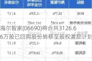 海尔智家(06690)将合共3126.66万股已回购股份转移至股权激励计划