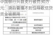 中国银行兴县支行被罚30万元：贷后管理不到位导致信贷资金被挪用