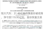 恒大汽车：31.45亿股待售股份被收购，净亏损119.95亿元，股份恢复交易