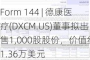 Form 144 | 德康医疗(DXCM.US)董事拟出售1,000股股份，价值约11.36万美元