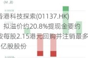 香港科技探索(01137.HK)：拟溢价约20.8%提现金要约 按每股2.15港元回购并注销最多1亿股股份