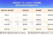 睿能科技(603933.SH)：获得政府补助423万元