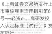 《上海证券交易所发行上市审核规则适用指引第6号――轻资产、高研发投入认定标准（试行）》发布施行