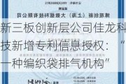 新三板创新层公司佳龙科技新增专利信息授权：“一种编织袋排气机构”