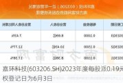 嘉环科技(603206.SH)2023年度每股派0.19元 股权登记日为6月3日