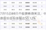 7月15日69只个股获券商关注，中鼎股份目标涨幅达50.12%