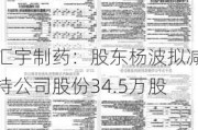 汇宇制药：股东杨波拟减持公司股份34.5万股