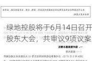 绿地控股将于6月14日召开股东大会，共审议9项议案