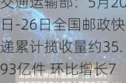 交通运输部：5月20日-26日全国邮政快递累计揽收量约35.93亿件 环比增长7.29%