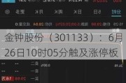 金钟股份（301133）：6月26日10时05分触及涨停板