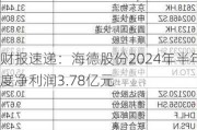 财报速递：海德股份2024年半年度净利润3.78亿元