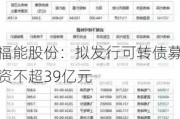 福能股份：拟发行可转债募资不超39亿元